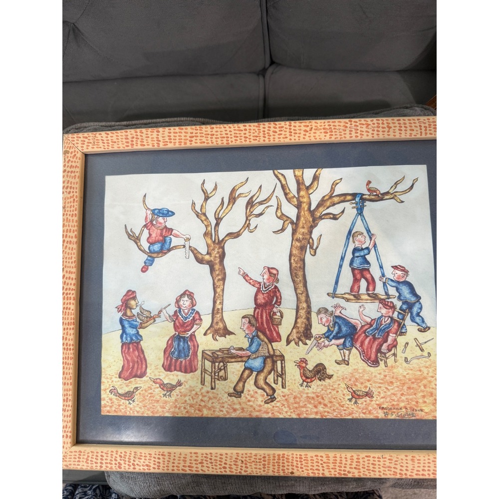 Frederick A Lohne Signed Folk Art Painting Rural Scene Numbered 5 Framed Art